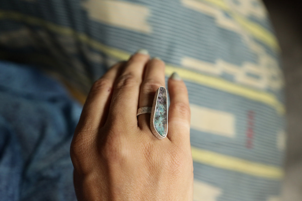 Ethereal Light Opal: Adjustable Sterling Silver Ring with Opal - Textured - Unisex - Size 5-10 US