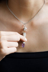 Cut Amethyst Generator Point - Sizable Solid Capsule Locket - Stash Urn - Textured & Sterling Silver Pendant