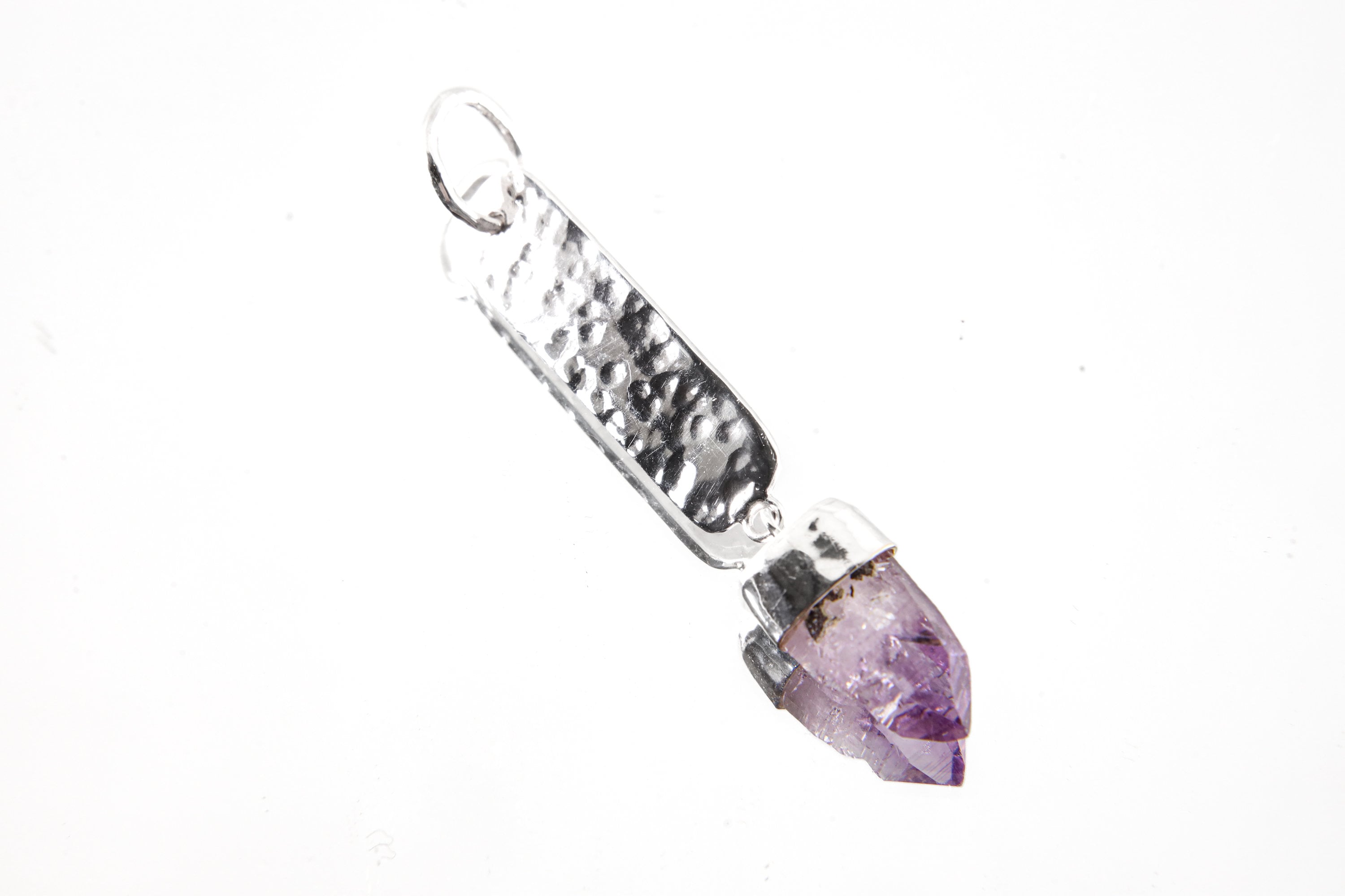 Vera Cruz Amethyst Pendant - Sterling Silver - Hammer Texture & Shiny Finish