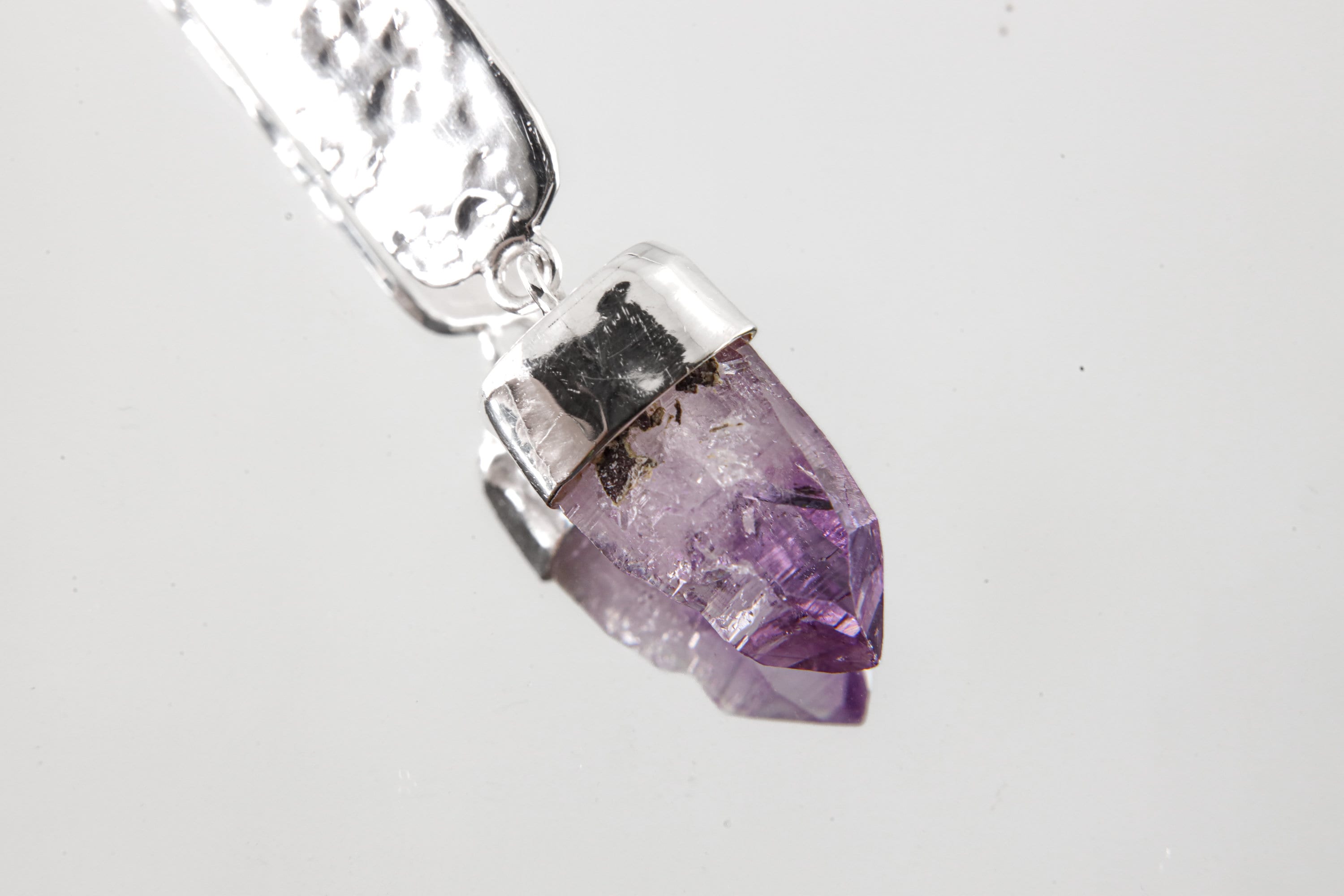 Vera Cruz Amethyst Pendant - Sterling Silver - Hammer Texture & Shiny Finish