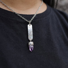 Vera Cruz Amethyst Pendant - Sterling Silver - Hammer Texture & Shiny Finish