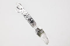 Himalayan Harmony Chloride Inclusion Laser Quartz Point Pendant - Sterling Silver - Hammer Texture & Shiny Finish