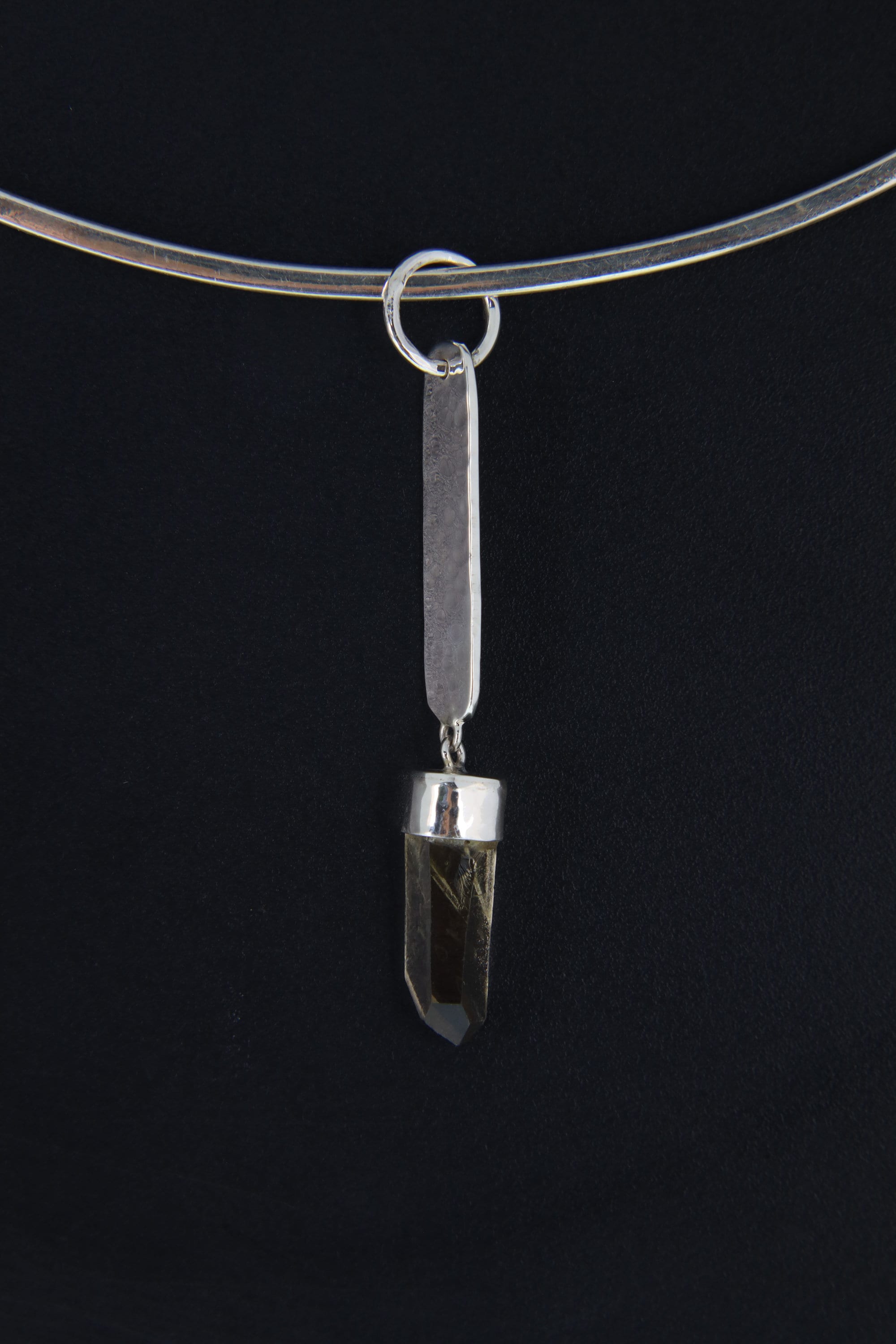 Sterling Silver Necklace with Hand Fossicked Citrine Quartz from Torrington, Hammered Dog Tag Pendant, Customizable, High Shine Finish