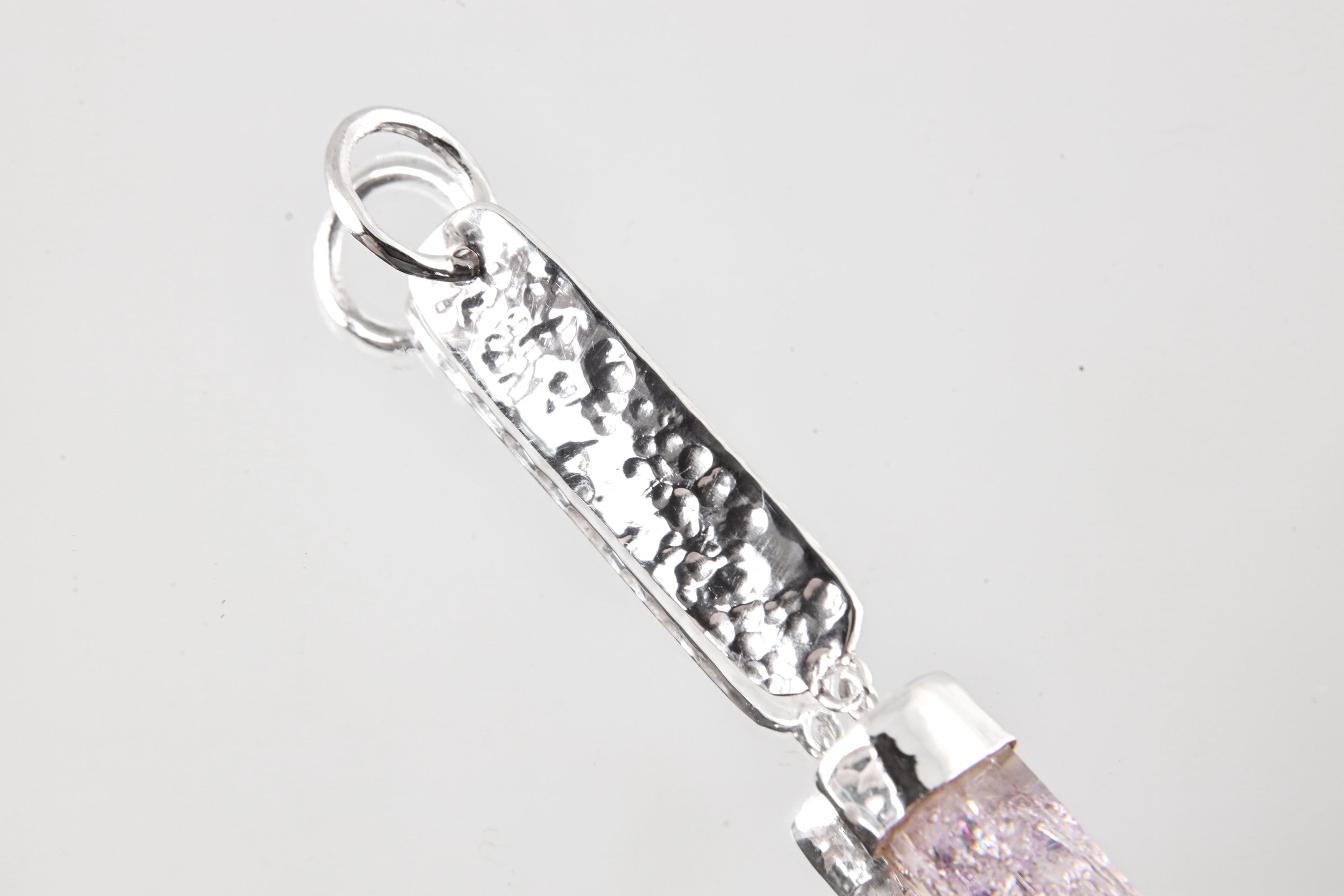 Vera Cruz Amethyst With anhydro Inclusions Pendant - Sterling Silver - Hammer Texture & Shiny Finish