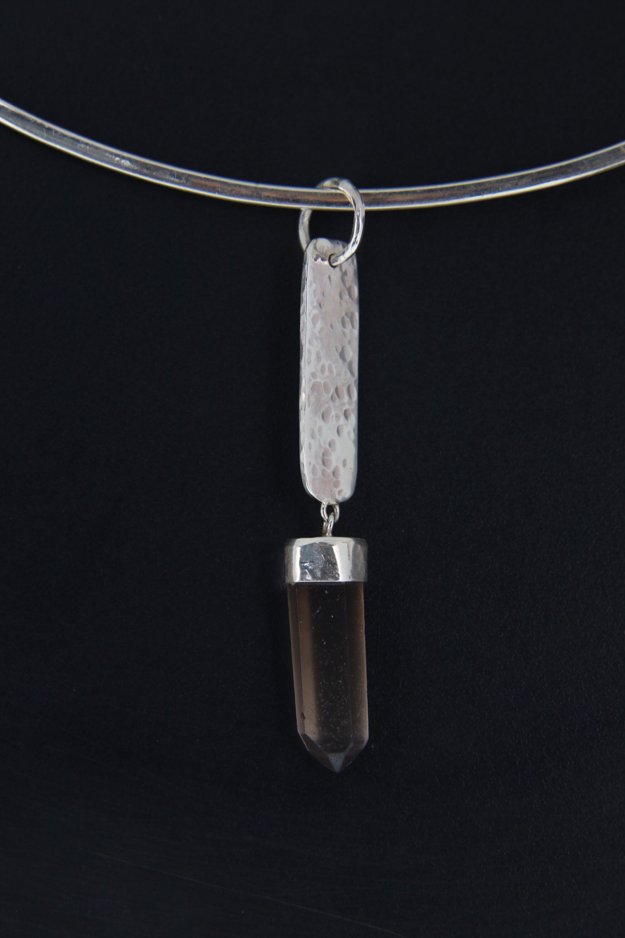 Smoky Phantom Quartz Point From Australia - Textured & Sterling Silver Pendant