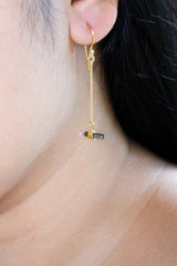 Individual Gold-Plated Sterling Silver Hook Earrings with Horizontal Set and Wrapped Watermelon Tourmaline Drops, Emotional Healing