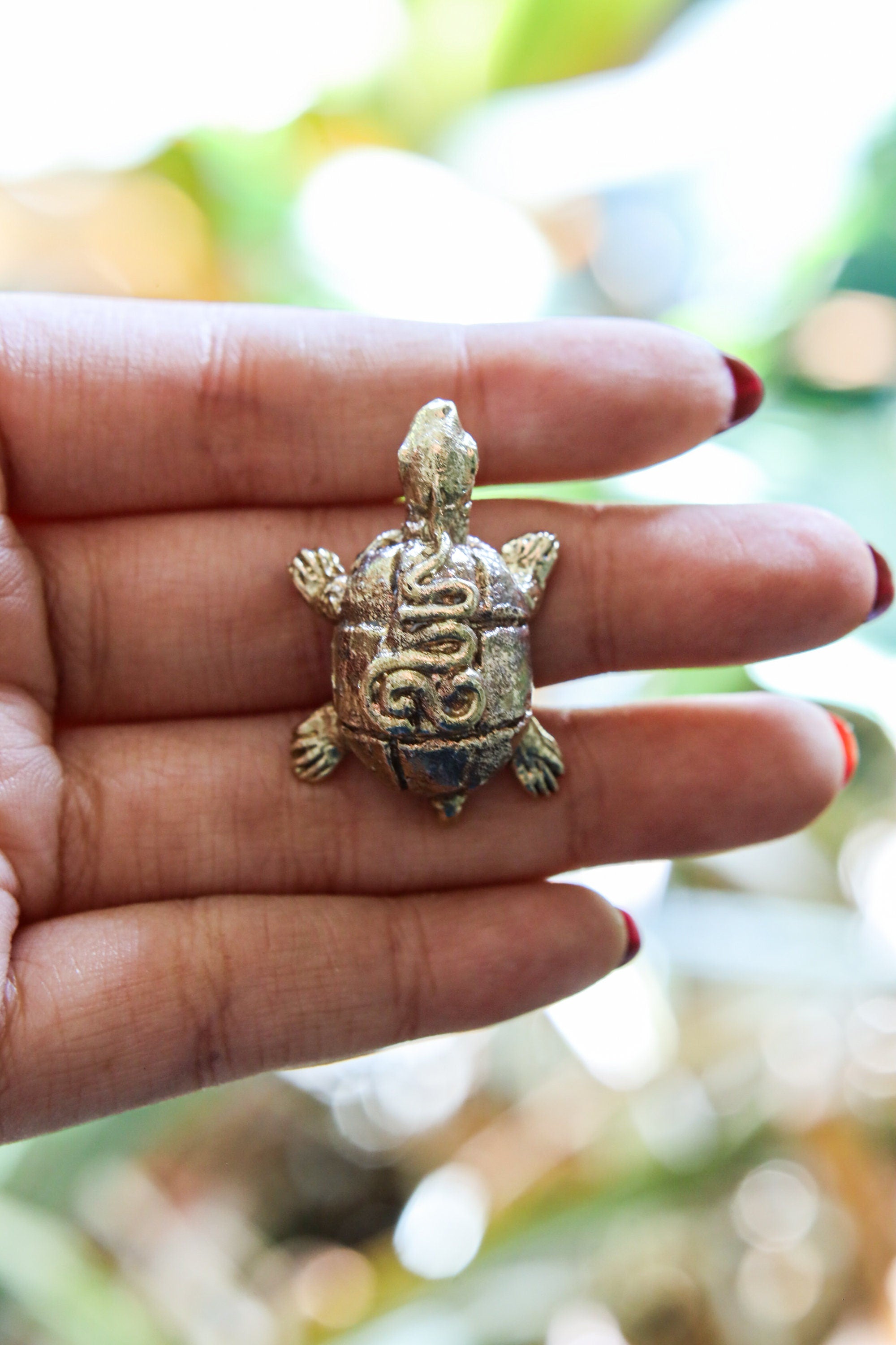 Gold Plated Brass Ancient Turtle Talisman Charm - Cast Pendant - Promotes Longevity & Protection - Mystical Animal Jewellery