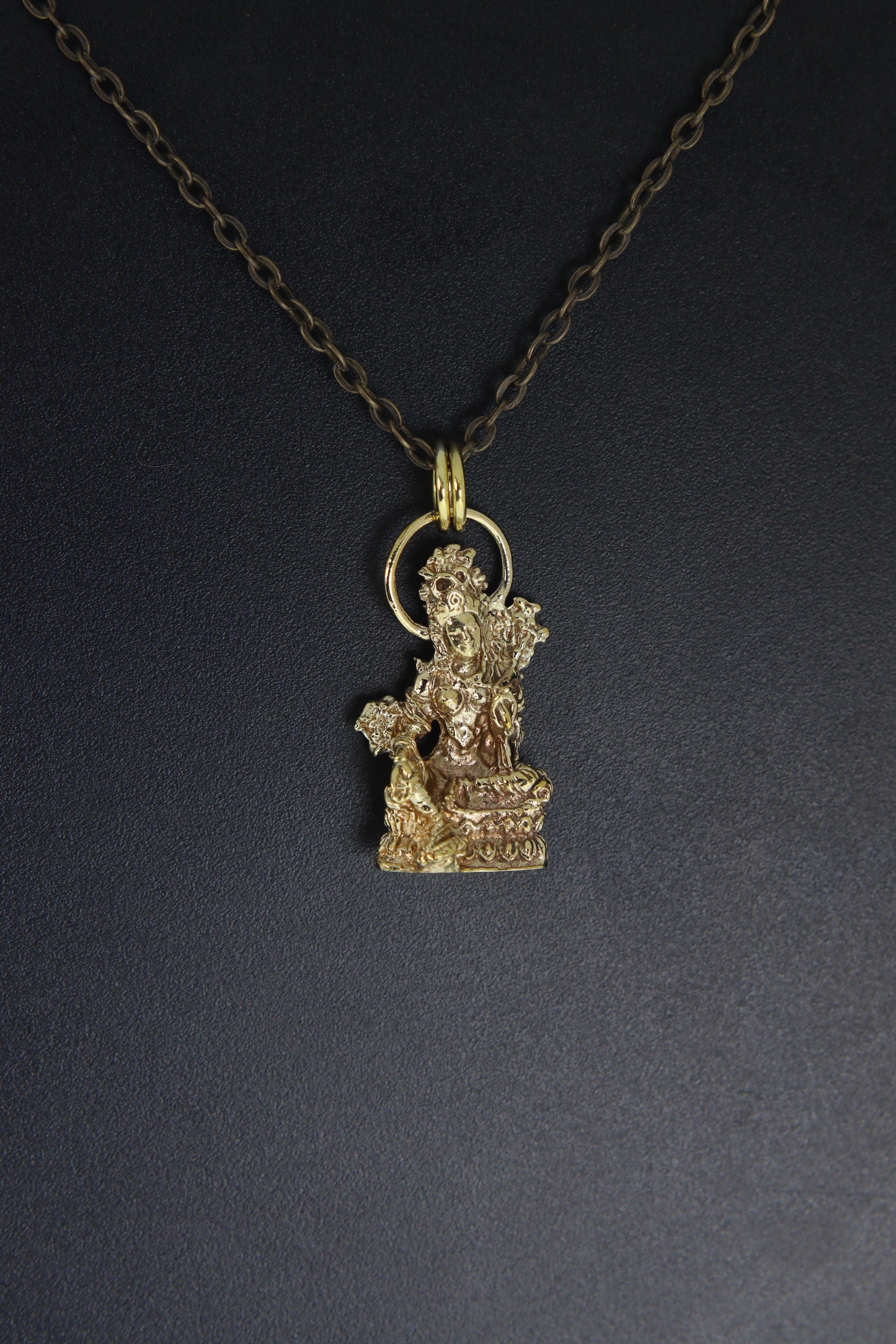 Gold Plated Brass Pendant Depicting Goddess Sarasvati - Cast Pendant - Promotes Longevity & Protection - Hinduism Jewellery