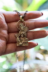 Gold Plated Brass Pendant Depicting Goddess Sarasvati - Cast Pendant - Promotes Longevity & Protection - Hinduism Jewellery