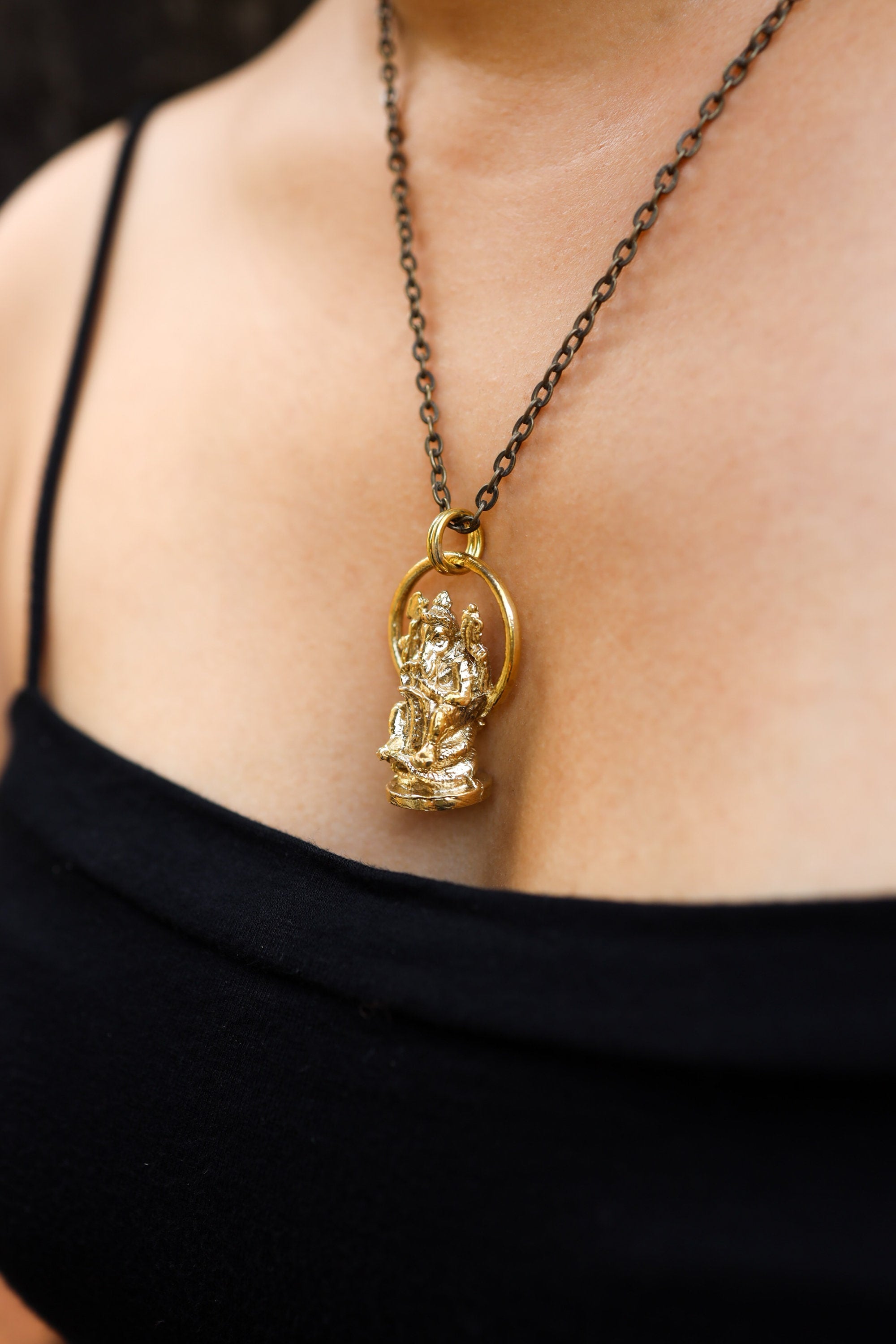 Cast Pendant with Radiant Ganesha Amulet - Gold Plated Brass Charm - Abundance & Protection, Hindu Symbolic Jewelry