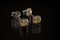 Ethiopian Opal - 925 Sterling Silver Claw Stud Earring - Shiny and Polish Finished - Modern Elegance Jewelry