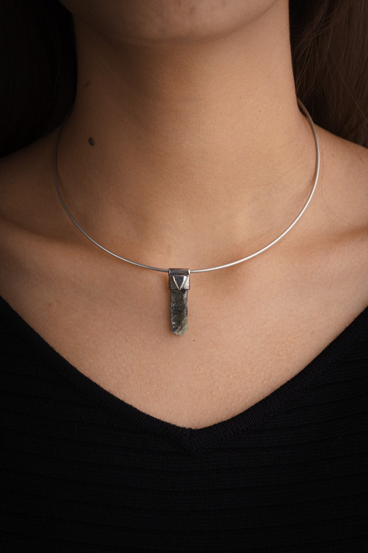 Australian Kyanite from Hearts Range Stack Pendant with Organic Textured Sterling Silver Crystal Charm Libra Zodiac Throat Chakra Jewelry