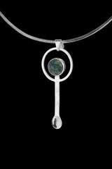 Turquoise- Spice / Ceremonial Spoon - 925 Cast Silver - Unique Hammer Texture - Crystal Pendant Necklace