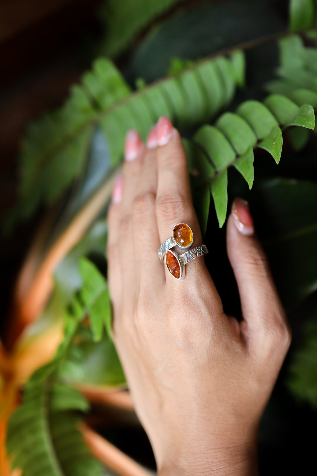 Red Faceted Kyanite & Ethiopian Kyanite - 925 Sterling Silver - Double Stone - Textured, High Shine Polish - Adjustable Open Ring Band