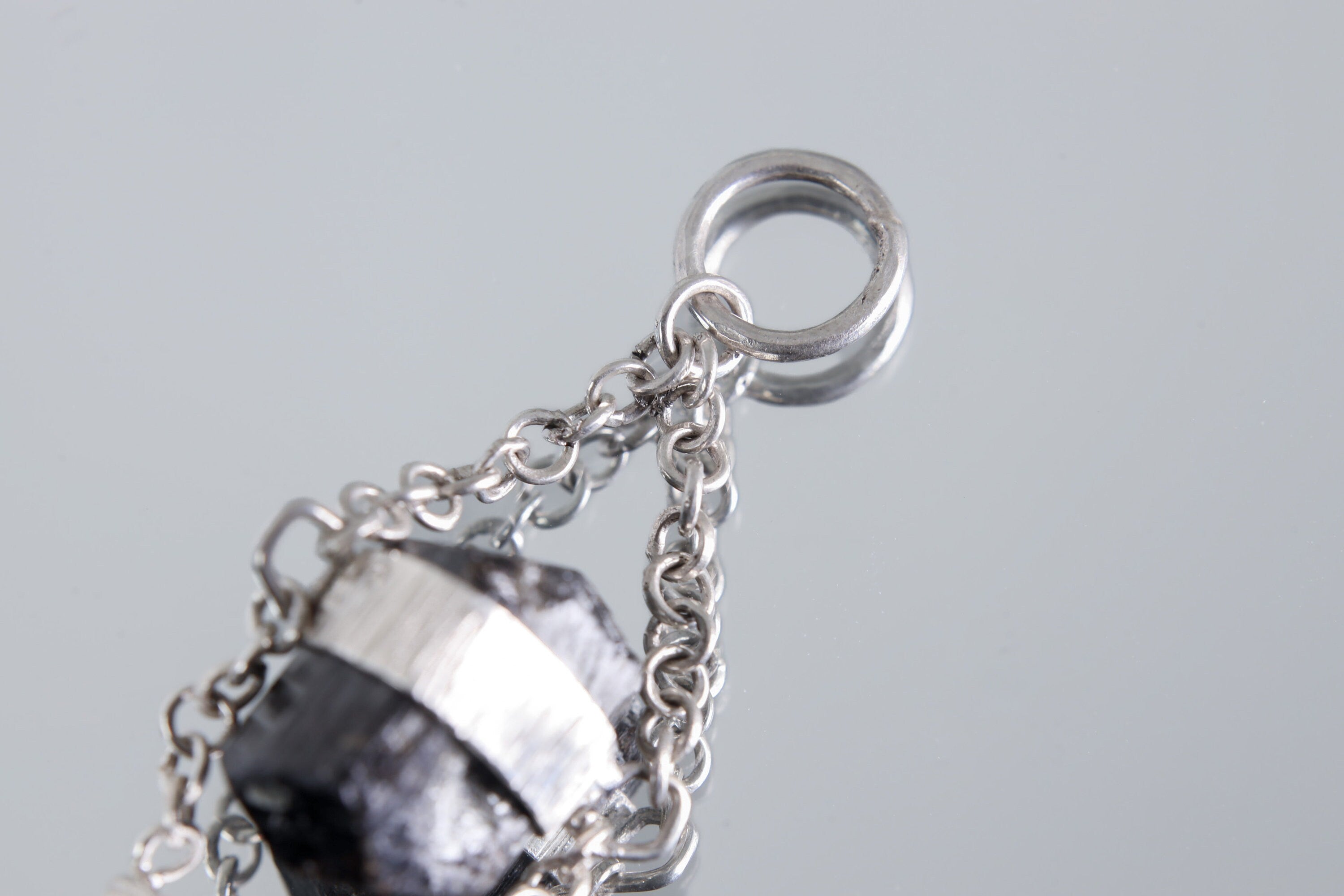 Black Tourmaline & Watermelon Tourmaline Pendant with Specialty Chain - Sterling Silver Crystal Pendant