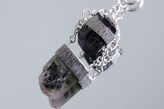 Black Tourmaline & Watermelon Tourmaline Pendant with Specialty Chain - Sterling Silver Crystal Pendant