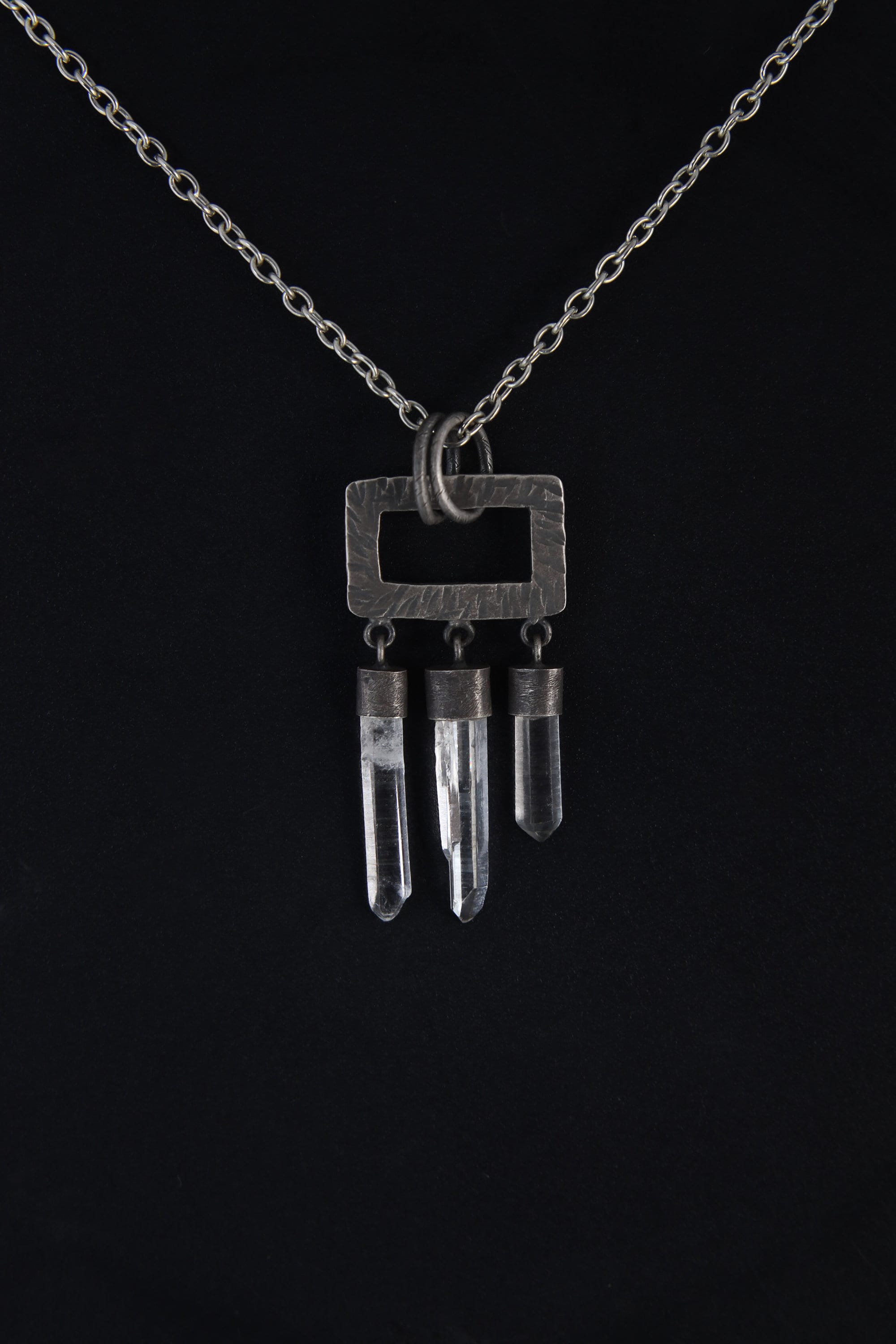 Sterling Silver Pendant Adorned with Clear Quartz Point, Crystals Necklace, Oxidized & Textured Finish,Crown Chakra,Aries Zodiac,Unique Gift