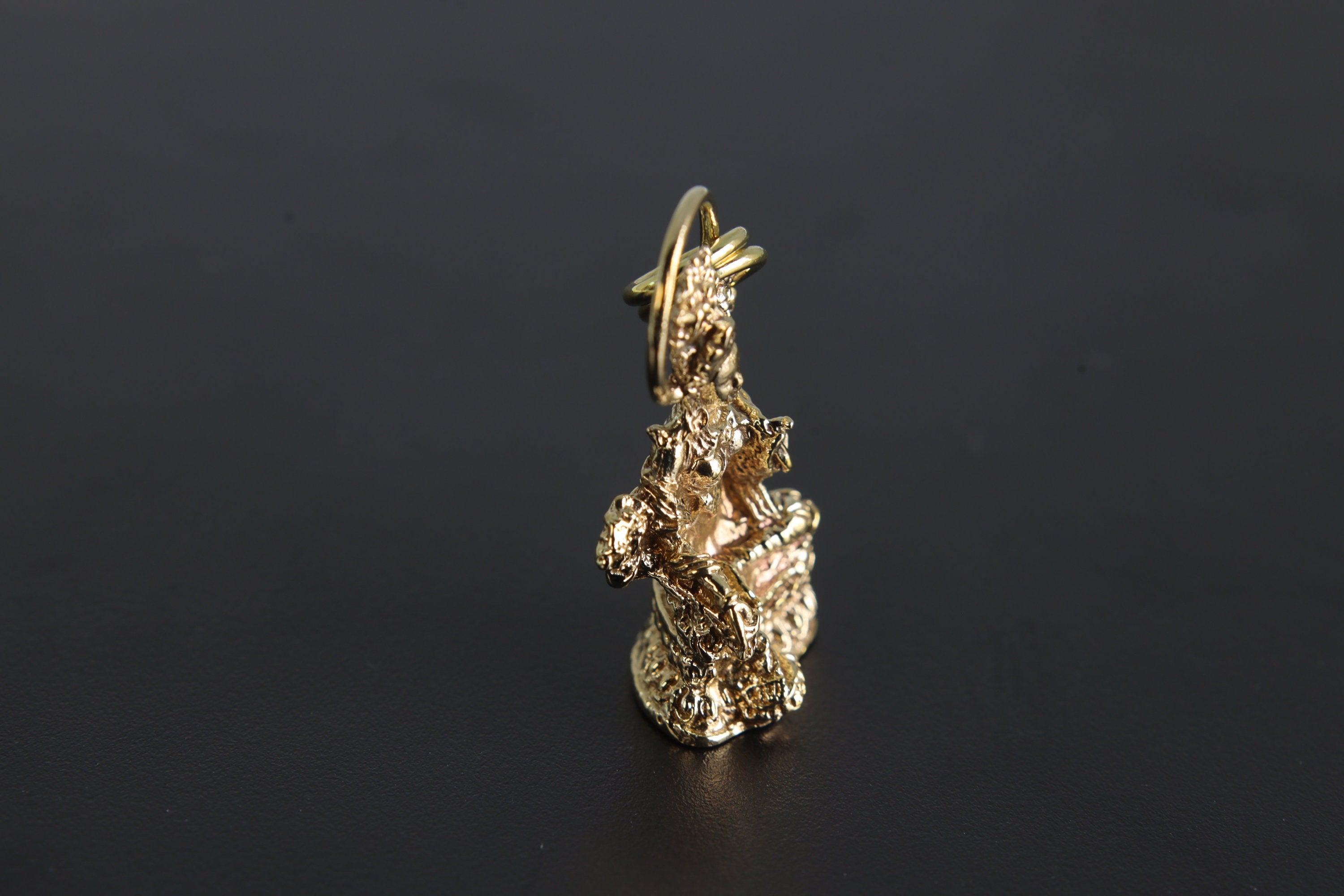 Gold Plated Brass Pendant Depicting Goddess Sarasvati - Cast Pendant - Promotes Longevity & Protection - Hinduism Jewellery