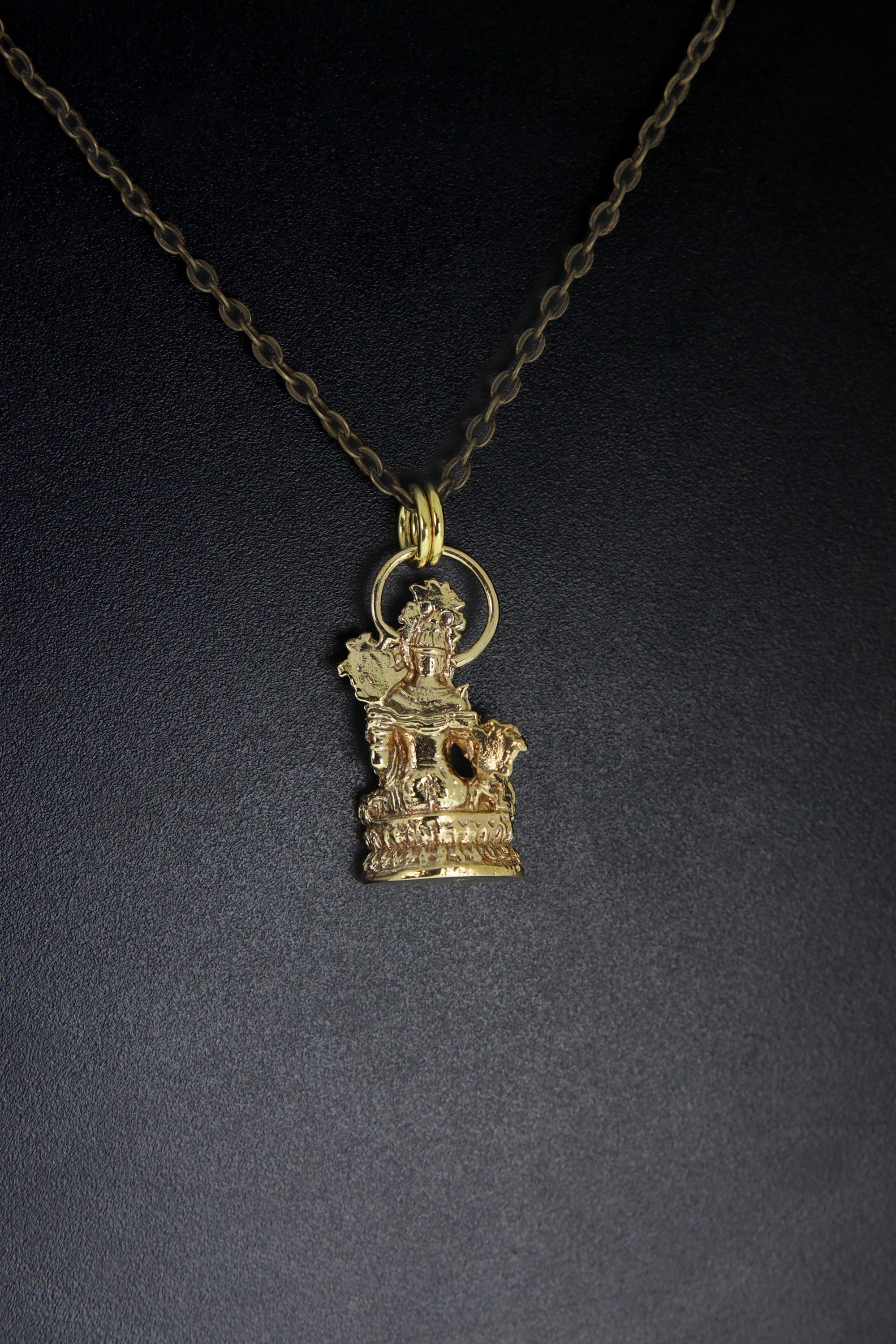 Gold Plated Brass Pendant Depicting Goddess Sarasvati - Cast Pendant - Promotes Longevity & Protection - Hinduism Jewellery