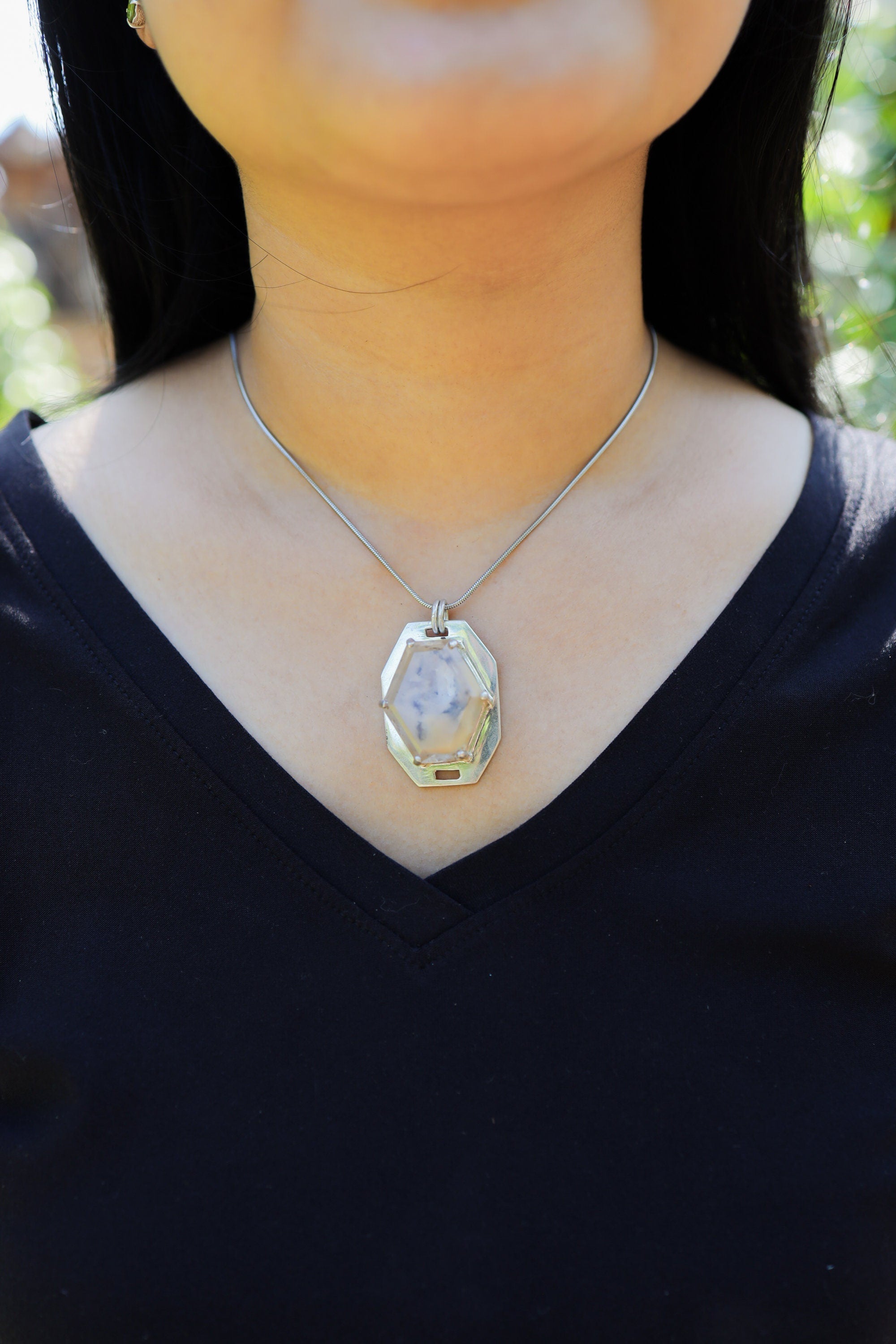 Faceted Quartz with Inclusions from Madagascar Pendant, Sterling Silver, Shiny Polish Finish, Claw Set, Crown Chakra, Aries Zodiac, Clarity