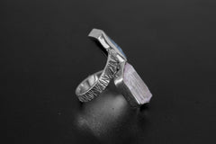 Pink Kunzite, Ocean Kyanite - 925 Sterling Silver - Double Stone - Textured, High Shine Polish - Adjustable Open Ring Band