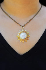 Lustrous Sunburst Pendant: Mother-of-Pearl Stone - Gold-toned Brass Pendant - Emotional Balance and Tranquillity