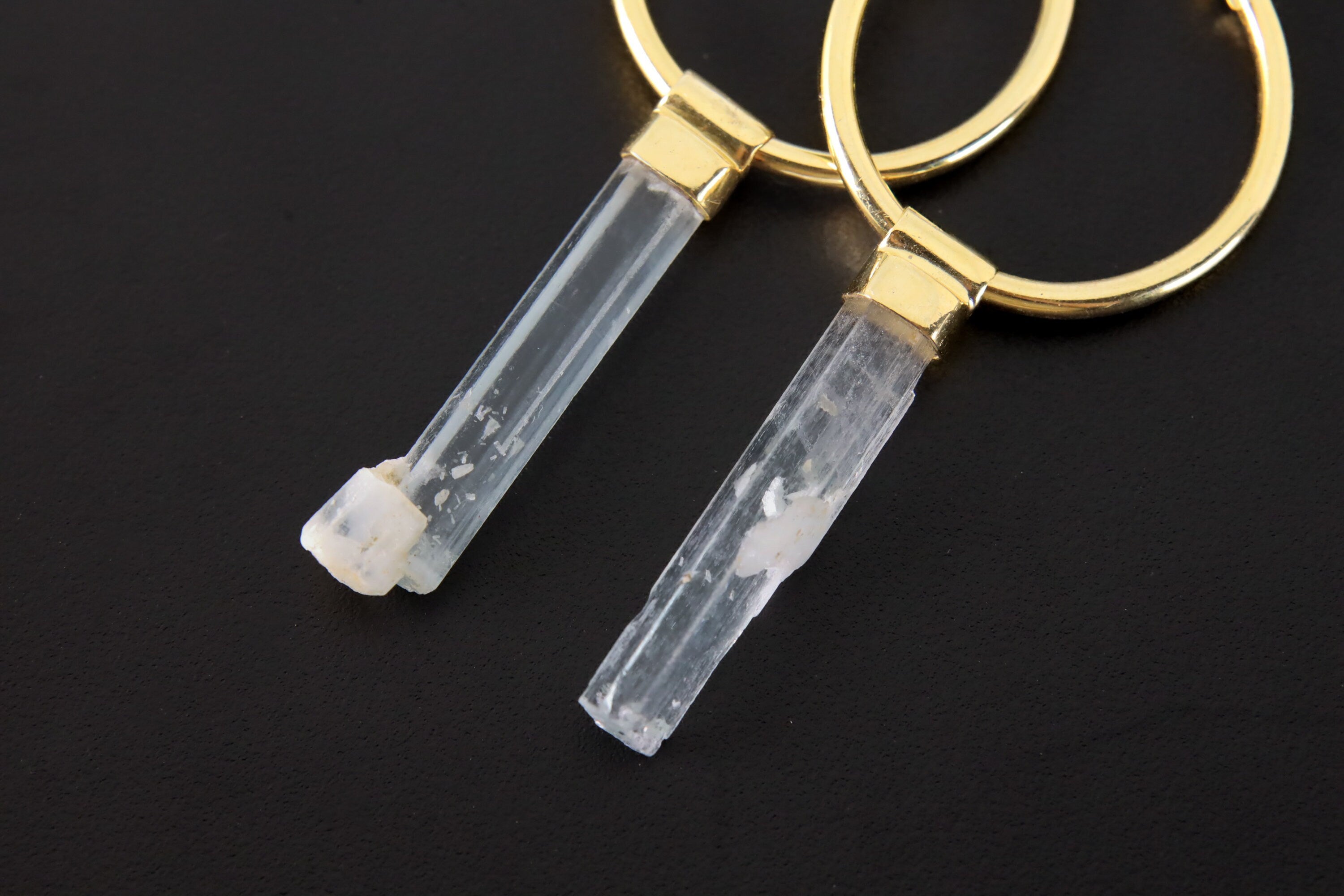 Large Australian Clear Gem Aquamarine Wands, Gold Plated Sterling Silver, Large Dangle Hoop Crystal Earring Pair - Healing, Chakra, Gift