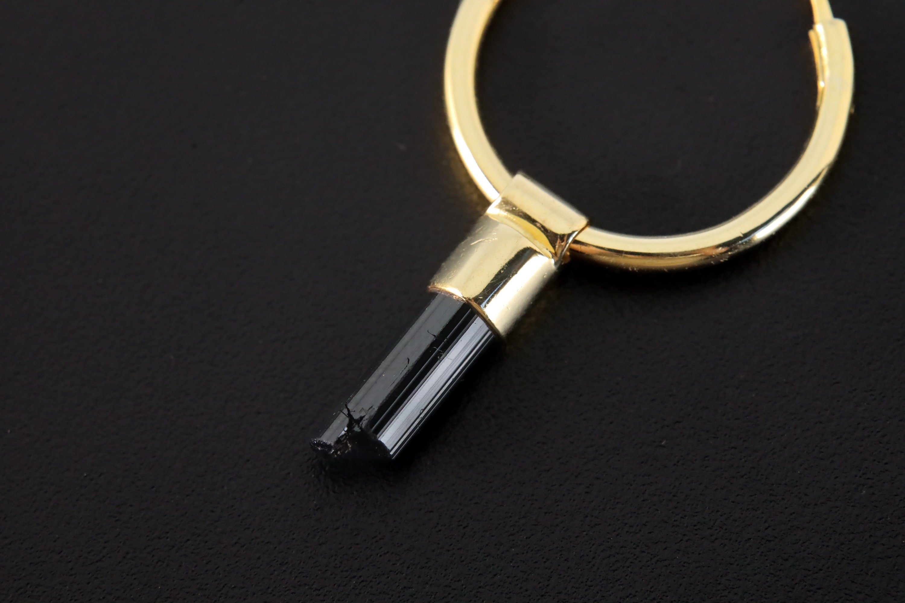 Raw Black Tourmaline Wands, Gold Plated Sterling Silver, Large Dangle Hoop Crystal Earring Pair - Healing, Chakra, Unique Gift