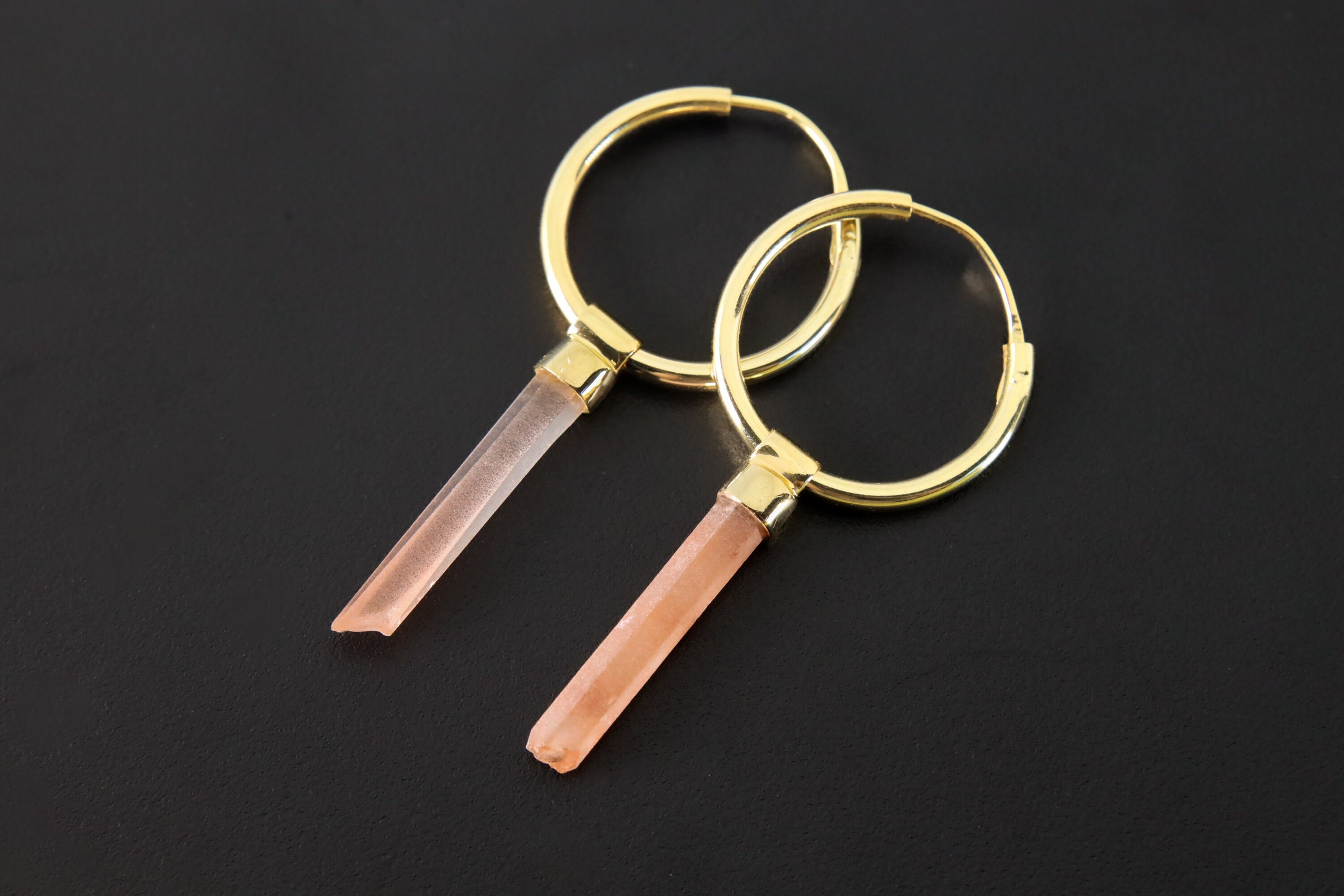 Australian Lithium Quartz, Gold Plated Sterling Silver, Large Dangle Hoop Crystal Earring Pair - Healing, Chakra, Unique Gift