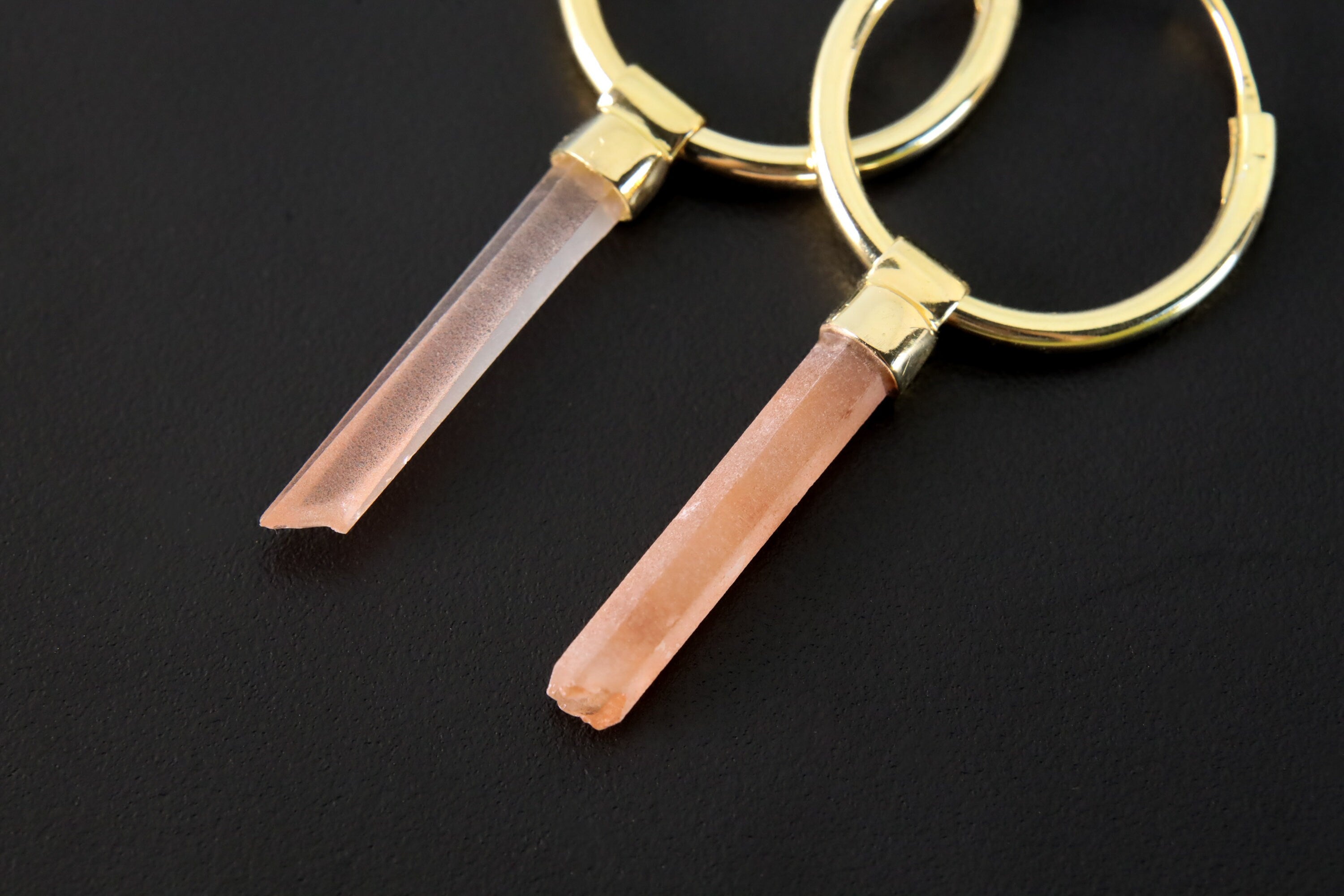 Australian Lithium Quartz, Gold Plated Sterling Silver, Large Dangle Hoop Crystal Earring Pair - Healing, Chakra, Unique Gift