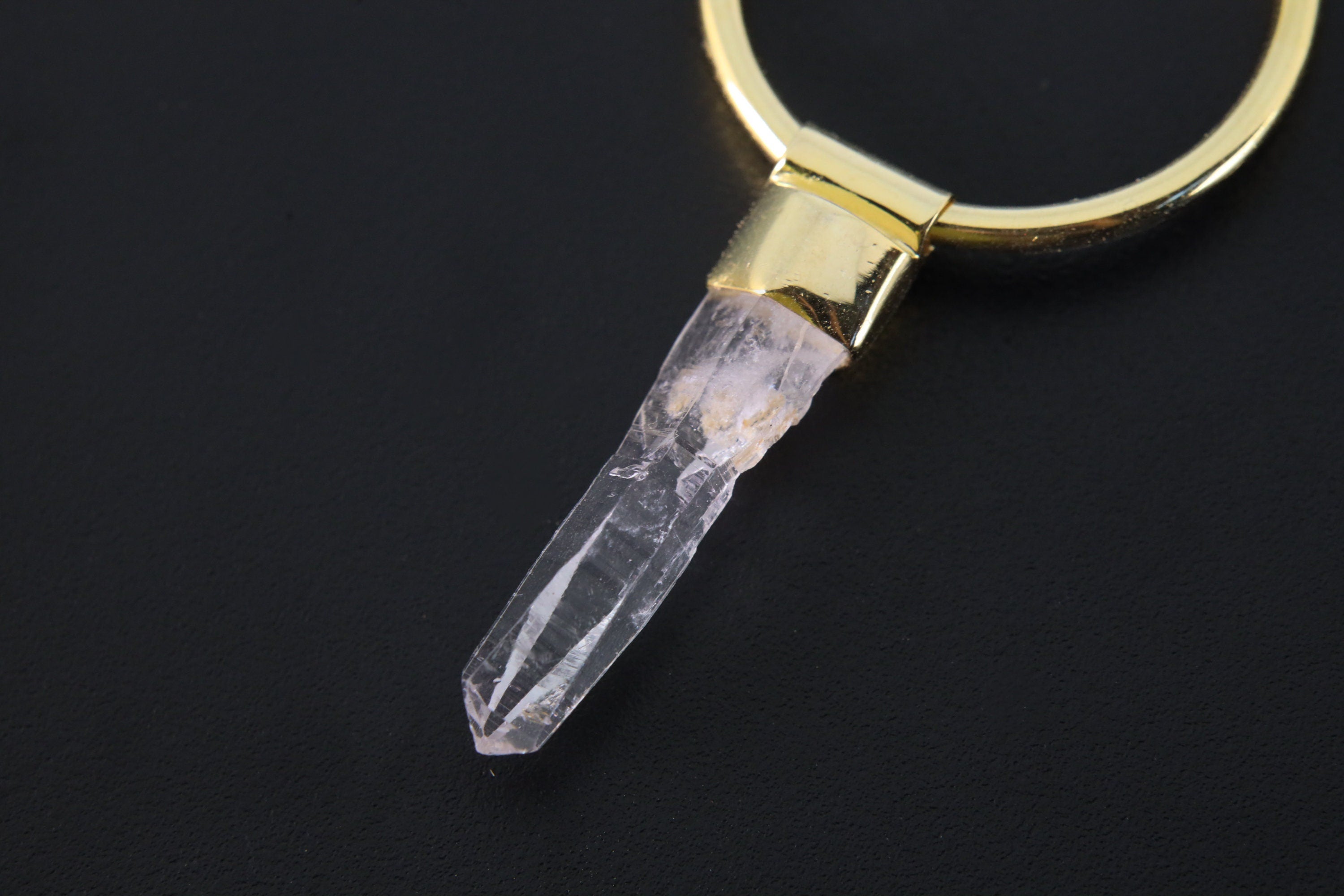 Single Piece Lemurian Laser Vera Cruz Amethyst Point Dangle Hoop Earring, Gold Plated Sterling Silver, Third Eye Chakra, Unique Gift