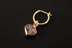 One Small Slice Rubelite Gem Pink Tourmaline Gold Plated Sterling Silver Dangle Hoop Crystals Earring, Healing Chakra Unique Gift