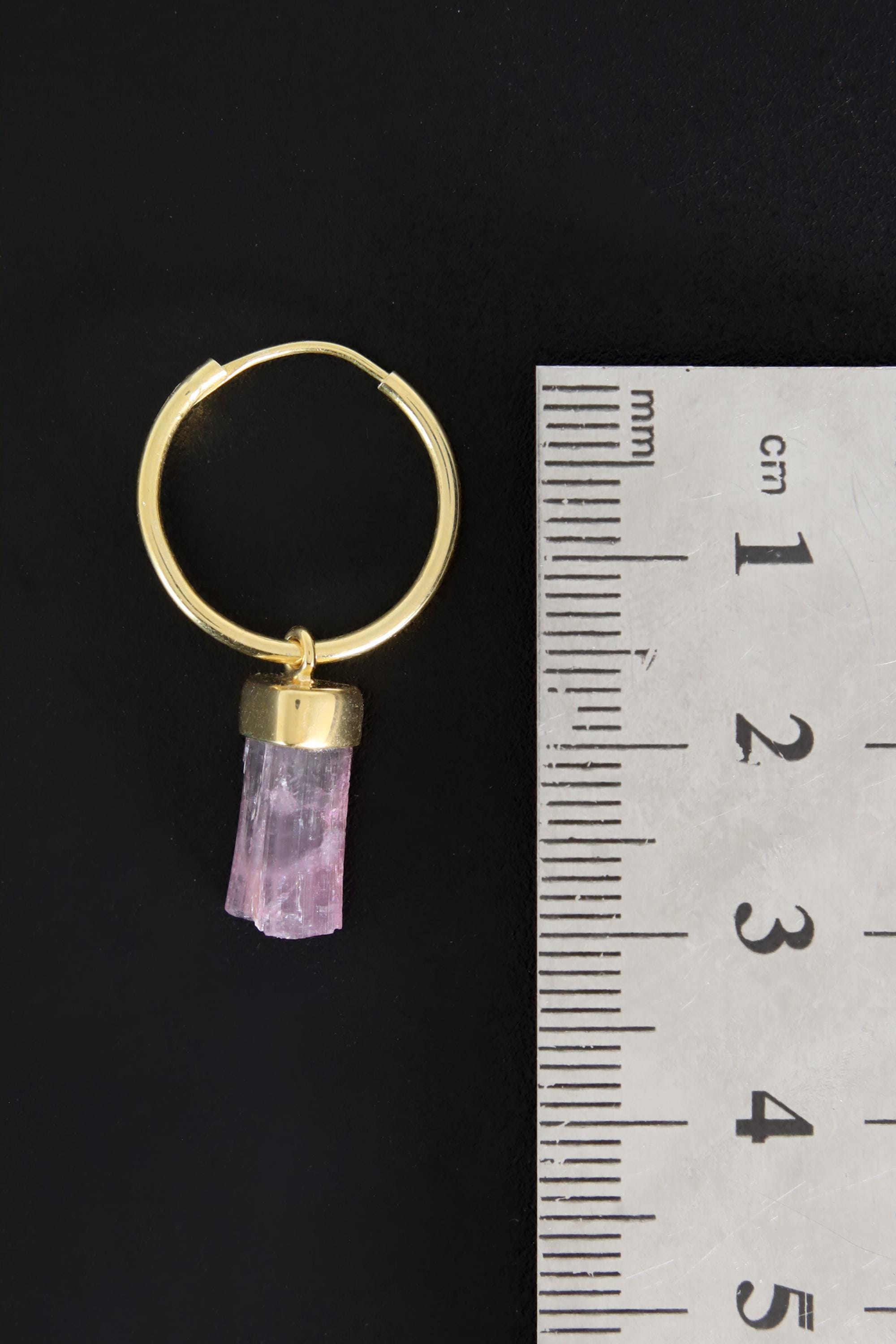 Single Pink Tourmaline Dangle Hoop Earring, Set in Sterling Silver and Gold Plated, Heart Chakra, Crystal Jewelry, Unique Gift