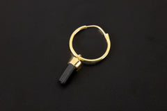 Single Black Tourmaline Dangle Hoop Earring, Gold Plated Sterling Silver, Protection and Focus, Root Chakra Jewelry, Unique Gift