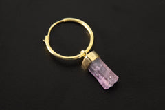 Single Pink Tourmaline Dangle Hoop Earring, Set in Sterling Silver and Gold Plated, Heart Chakra, Crystal Jewelry, Unique Gift