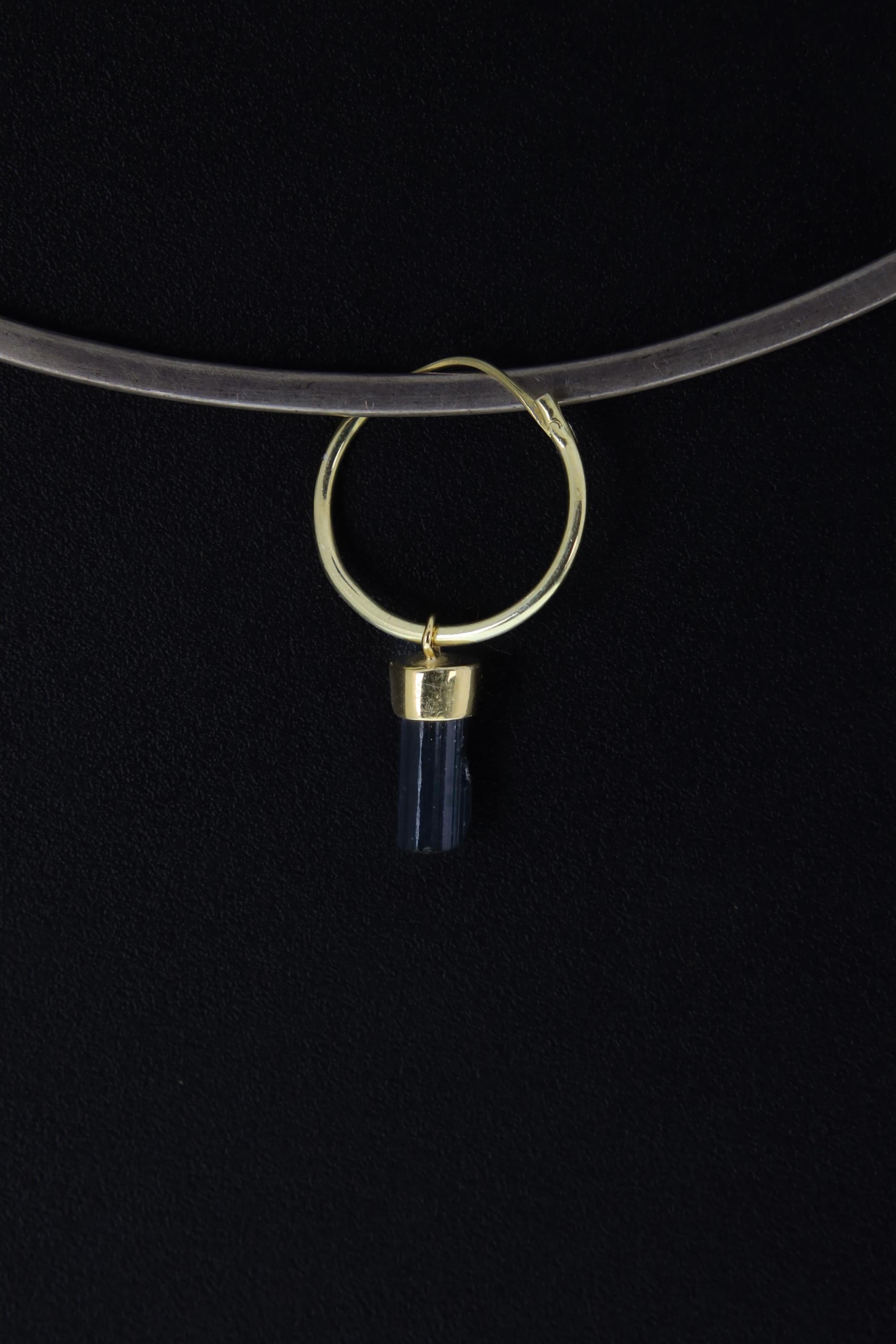 Single Black Tourmaline Dangle Hoop Earring, Gold Plated Sterling Silver, Protection and Focus, Root Chakra Jewelry, Unique Gift