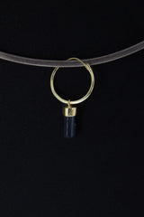 Single Black Tourmaline Dangle Hoop Earring, Gold Plated Sterling Silver, Protection and Focus, Root Chakra Jewelry, Unique Gift