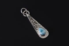 Larimar Teardrop Pendant Necklace, Sterling Silver, Shiny & Hammer Texture Finish, Throat Chakra, Pisces Zodiac, Calming Energy, Unique Gift