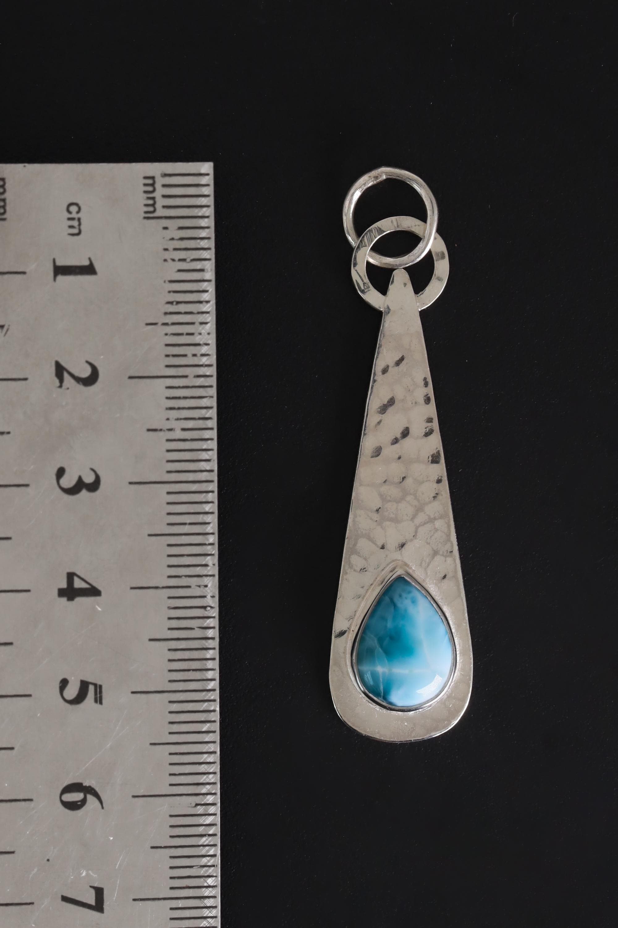 Larimar Teardrop Pendant Necklace, Sterling Silver, Shiny & Hammer Texture Finish, Throat Chakra, Pisces Zodiac, Calming Energy, Unique Gift