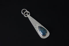 Chrysocolla Teardrop Pendant, Sterling Silver, Shiny & Hammer Texture Finish, Heart Chakra, Taurus Zodiac, Emotional Healing, Unique Gift