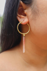 Single Piece Australian Needle Lithium Quartz Point Dangle Hoop Earring, Gold Plated Sterling Silver, Anxiety Relief, Unique Gift