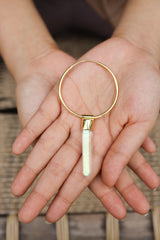 Single Piece Opal/Angel Aura Lemurian Quartz Point Dangle Hoop Earring, Gold Plated Sterling Silver Crown Chakra Jewelry Unique Gift