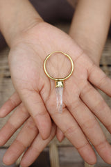 Single Piece Lemurian Laser Vera Cruz Amethyst Point Dangle Hoop Earring, Gold Plated Sterling Silver, Third Eye Chakra, Unique Gift