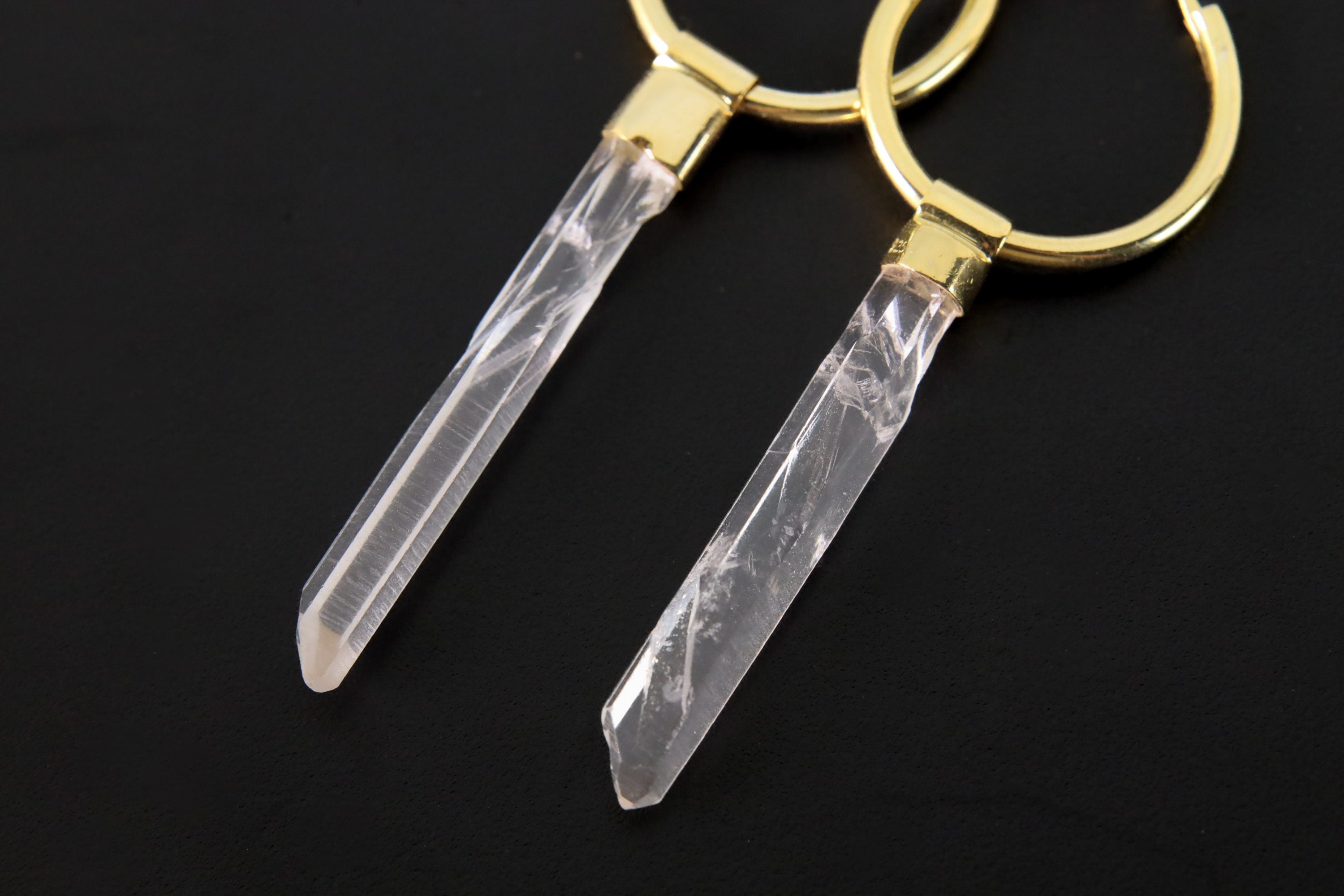 Large Australian Clear Singing Quartz Point, Gold Plated Sterling Silver, Large Dangle Hoop Crystal Earring - Healing, Chakra, Gift.