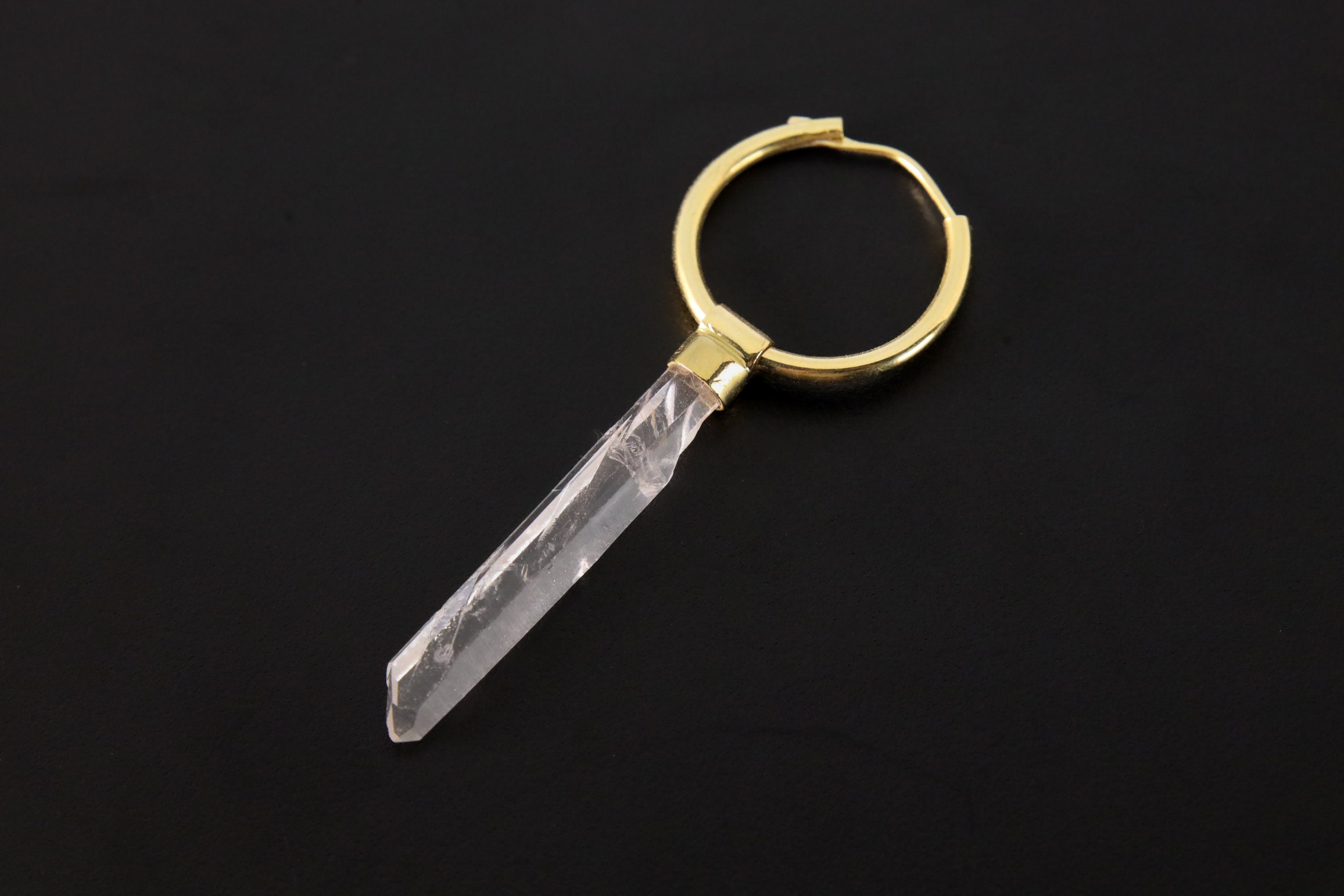 Large Australian Clear Singing Quartz Point, Gold Plated Sterling Silver, Large Dangle Hoop Crystal Earring - Healing, Chakra, Gift.