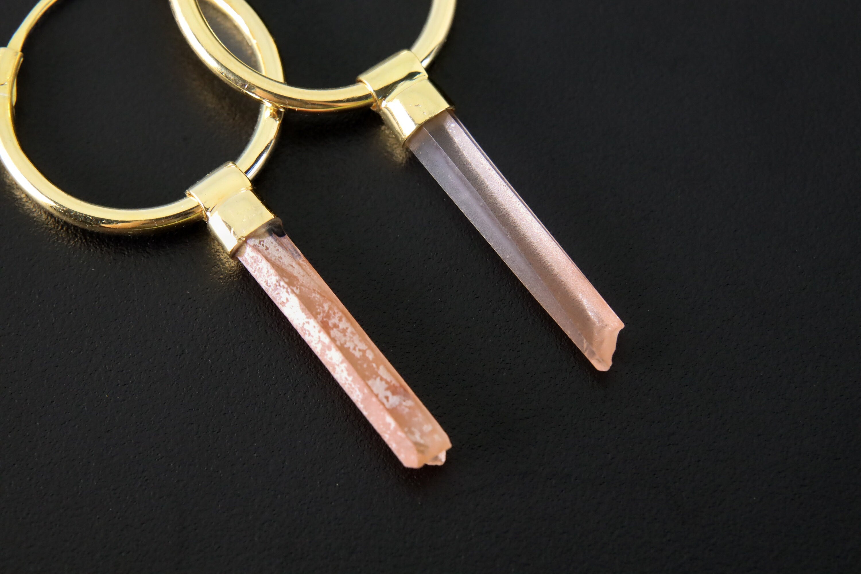 Australian Lithium Quartz, Gold Plated Sterling Silver, Large Dangle Hoop Crystal Earring Pair - Healing, Chakra, Unique Gift