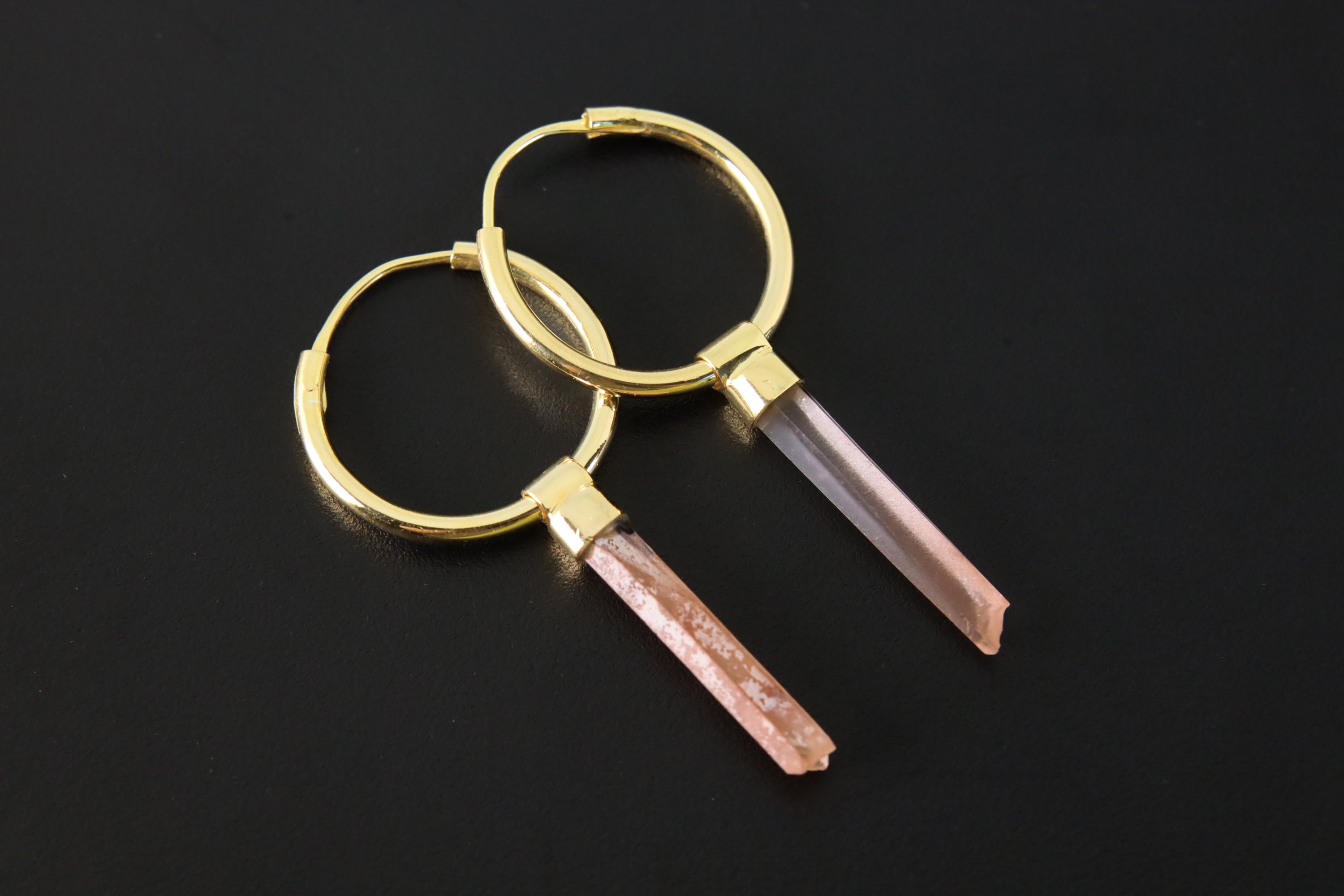 Australian Lithium Quartz, Gold Plated Sterling Silver, Large Dangle Hoop Crystal Earring Pair - Healing, Chakra, Unique Gift