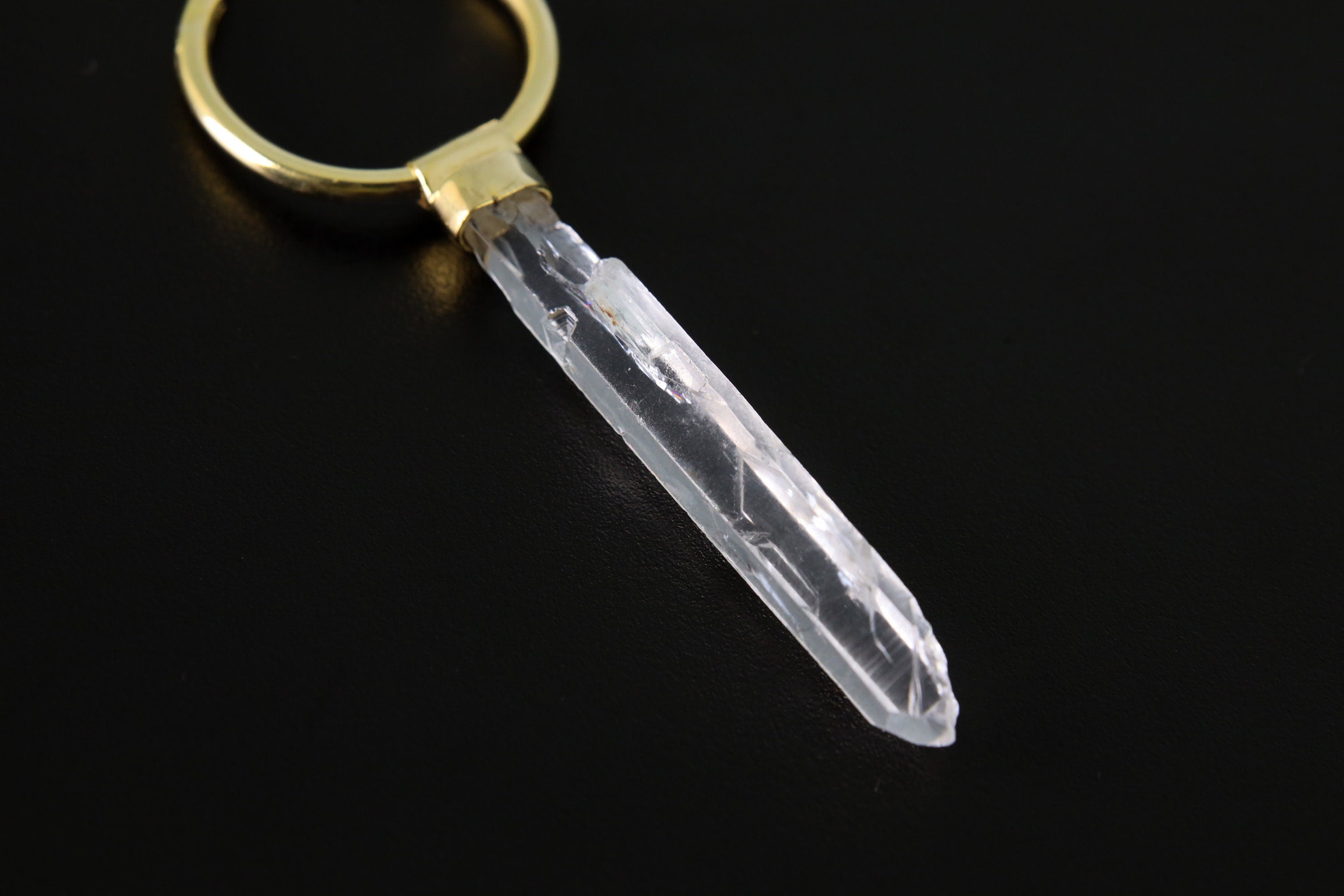 Single Long Australian Clear Lemurian Quartz Point Dangle Hoop Earring, Gold Plated Sterling Silver, Healing Crystal, Crown Chakra Jewelry