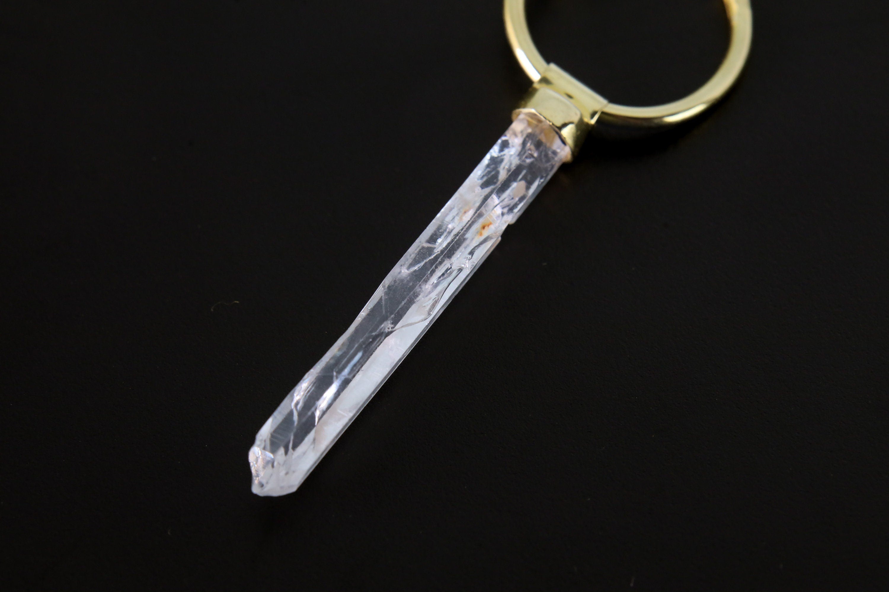 Single Long Australian Clear Lemurian Quartz Point Dangle Hoop Earring, Gold Plated Sterling Silver, Healing Crystal, Crown Chakra Jewelry