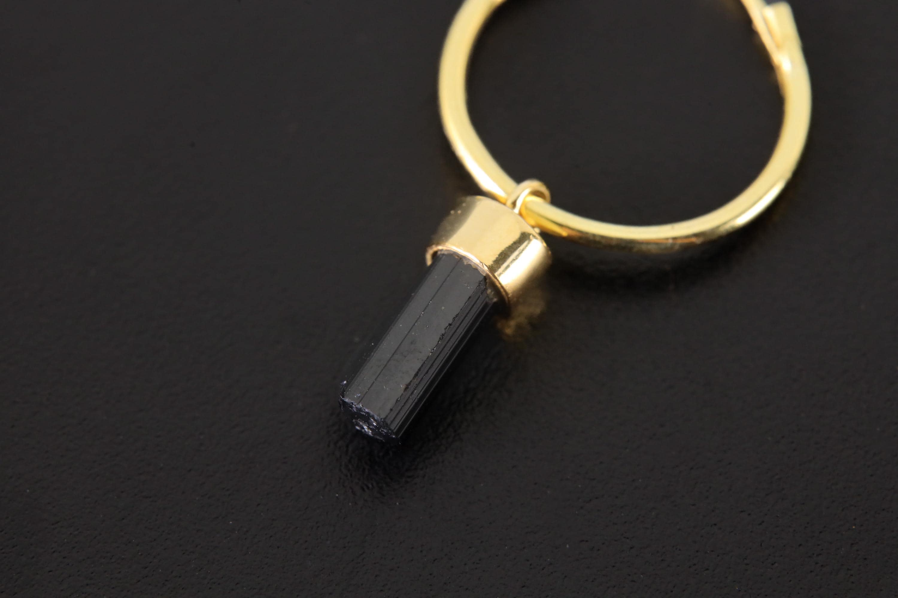 Single Black Tourmaline Dangle Hoop Earring, Gold Plated Sterling Silver, Protection and Focus, Root Chakra Jewelry, Unique Gift